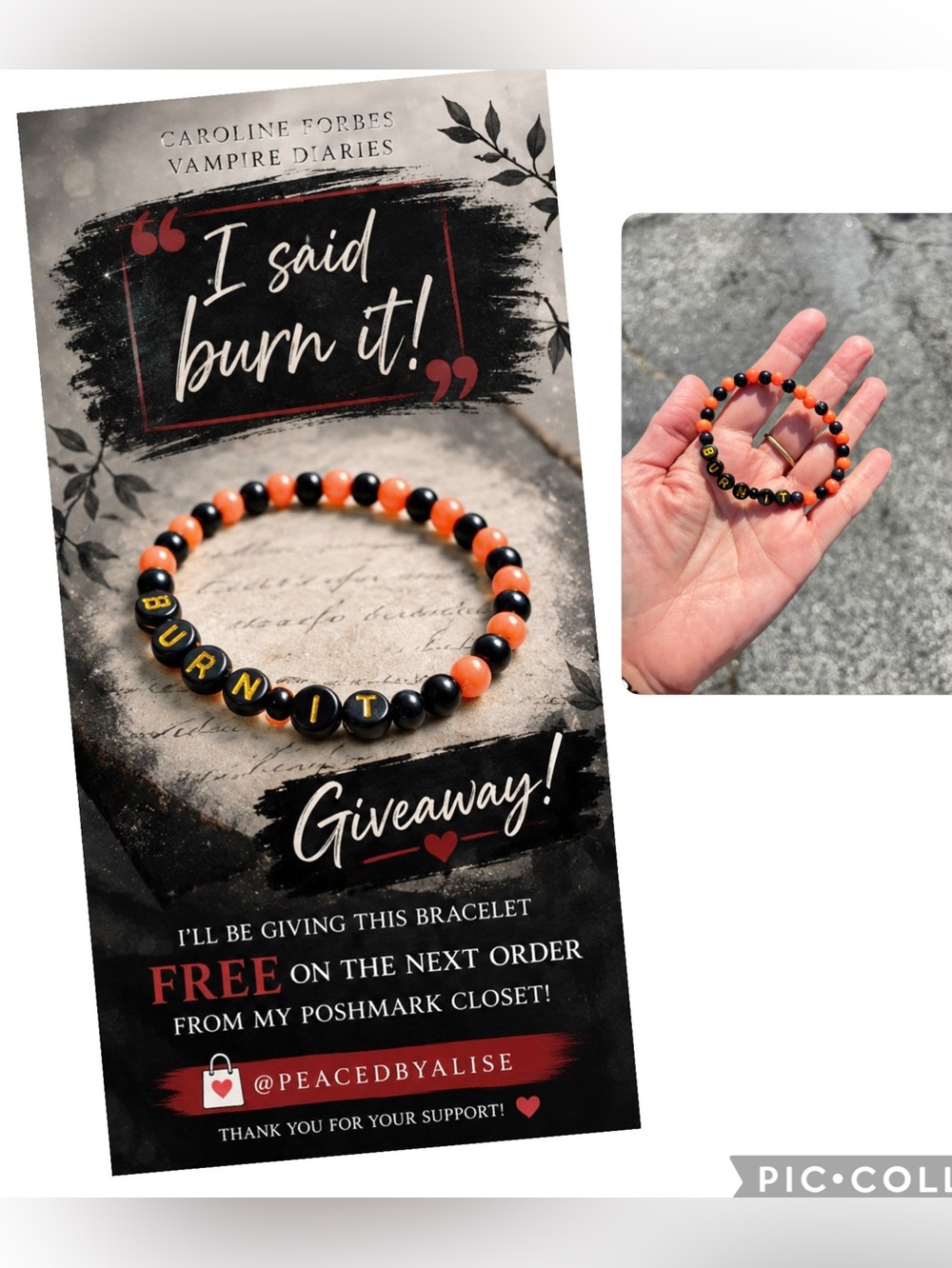 FREE w/ Next Order! Caroline Beaded 'BURN IT' Bracelet in Orange & Black -